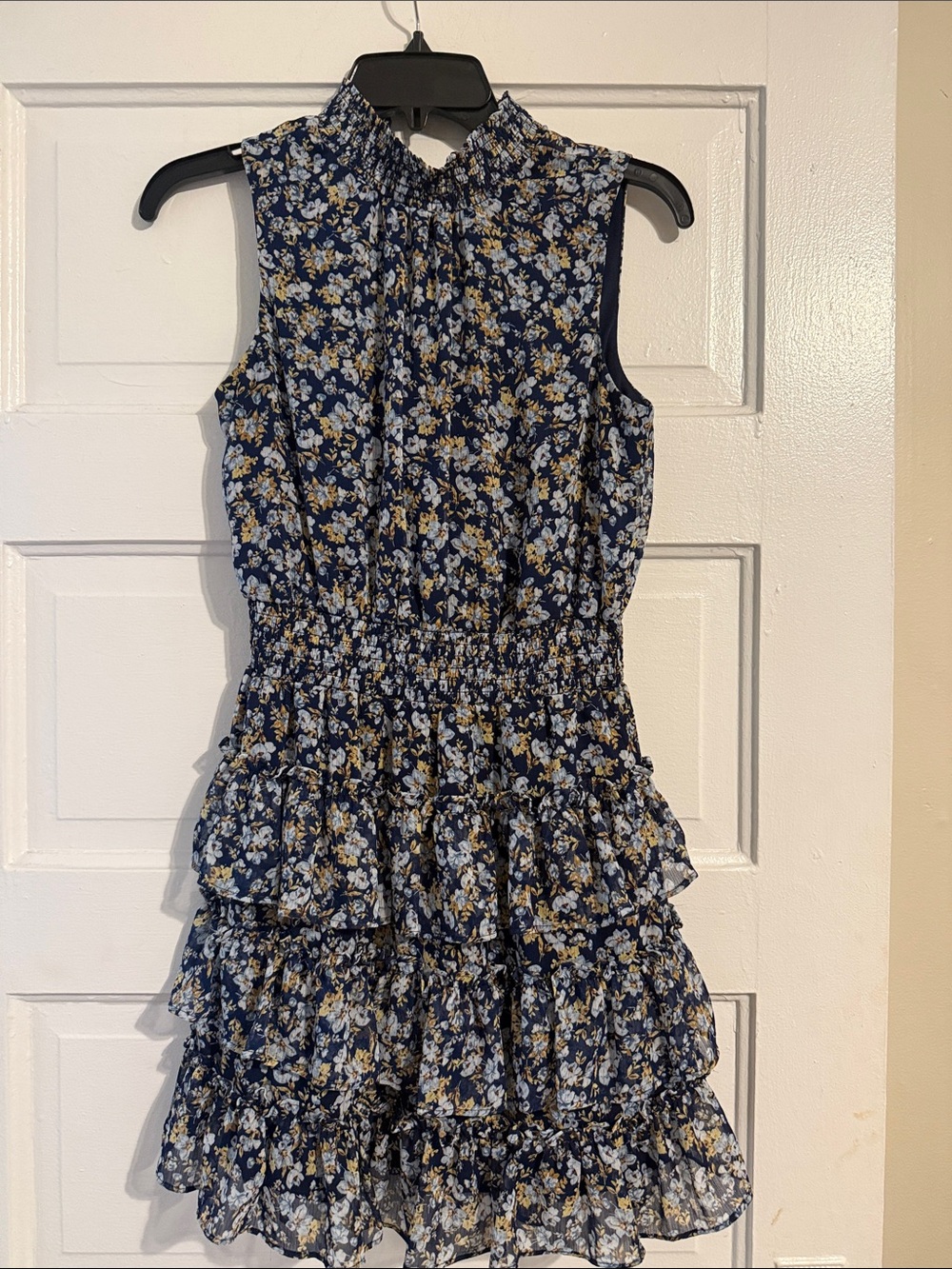 1. State Navy Floral Smocked Ruffle Dress